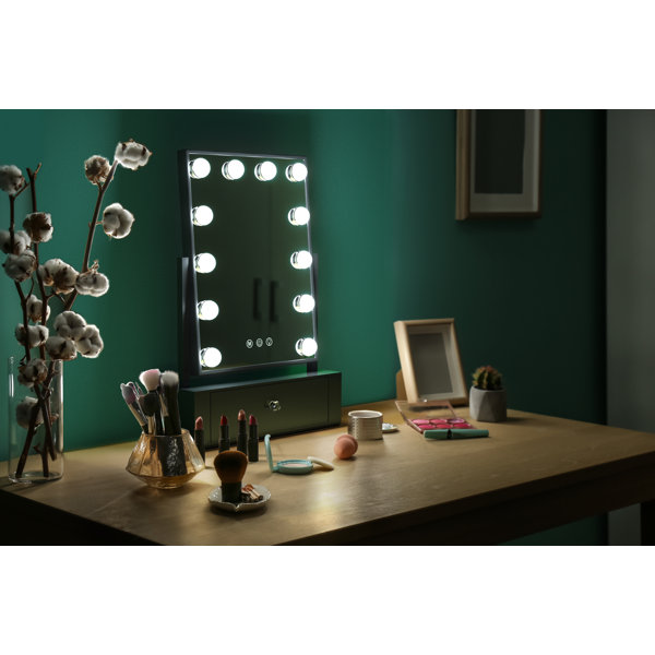 One Products Tabletop Makeup Mirror with Lights and Drawer, Beauty